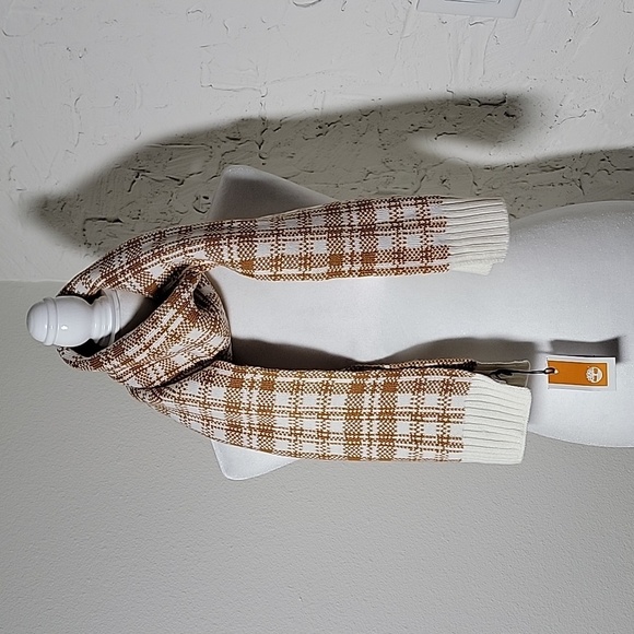 NWT Timberland‎ Scarf Knit Buffalo Plaid Houndstooth Checkered Gingham Brown - Picture 1 of 8